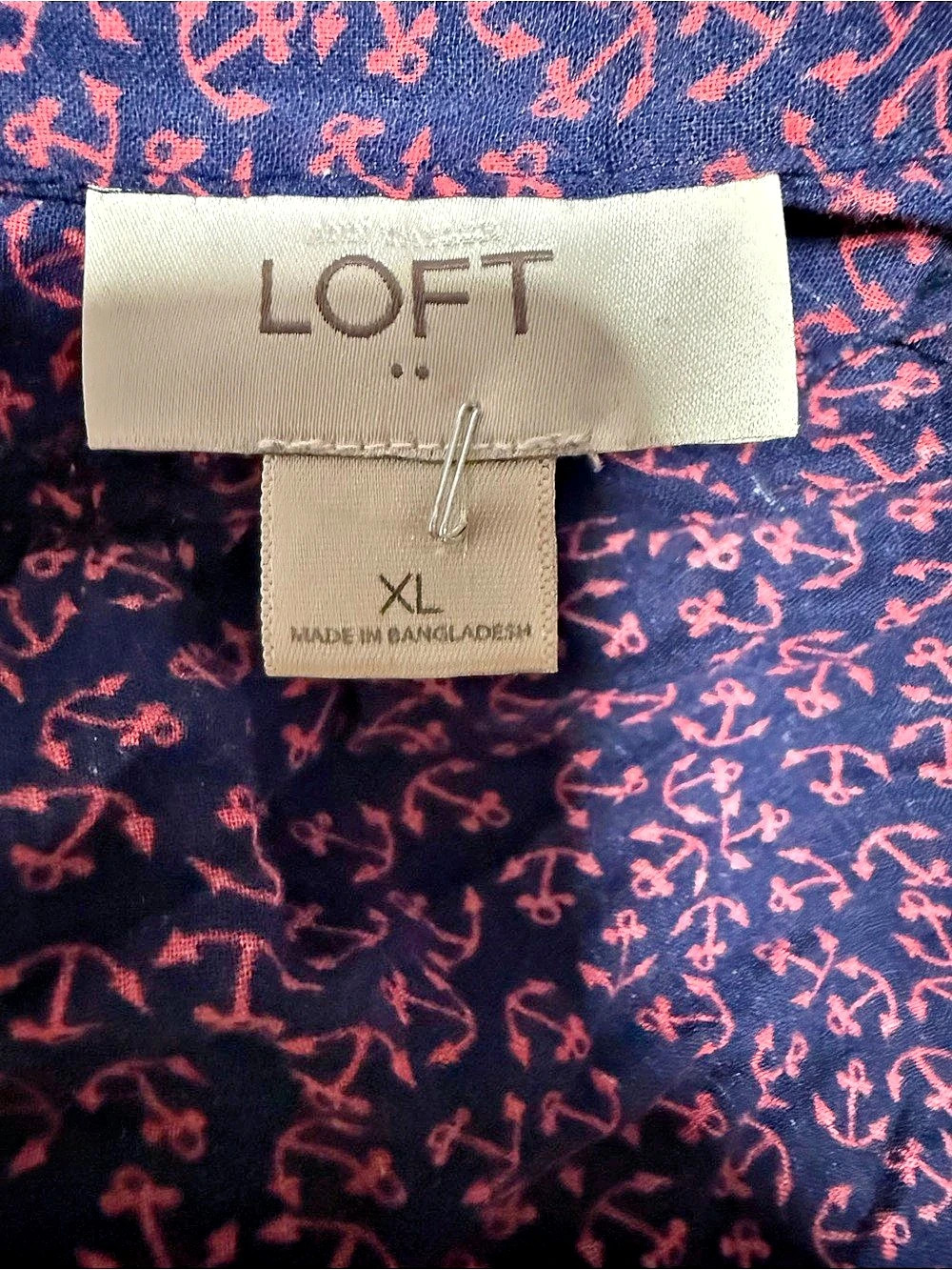 LOFT Abstract Long Sleeve Button Down Blouse in Purple & Pink XL - Picture 5 of 6